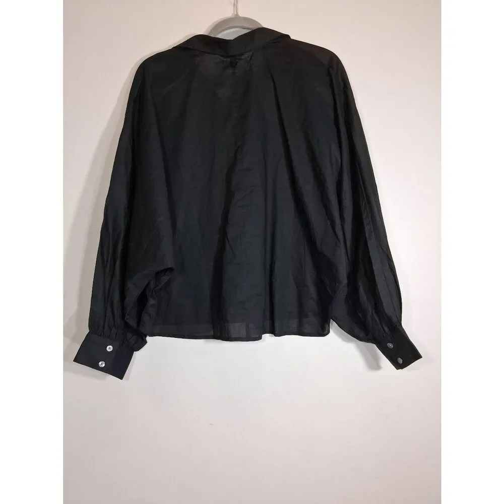 Banana Republic womens xl balloon sleeve shirt black blouse cotton lightweight - Picture 4 of 9